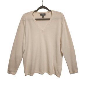 Lands' End Women’s Ivory 100% Cashmere V-Neck Sweater Plus Size 1X 16W-18W